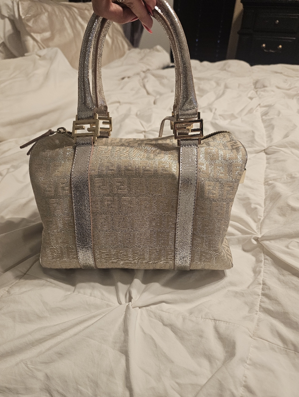 FENDI 2000-2010 Zucchino Canvas Shine Bauletto Forever Boston Bag - Picture 6 of 13